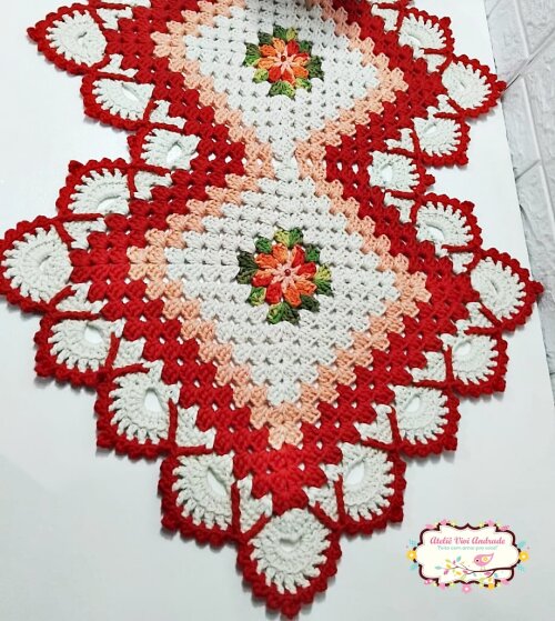 Trilho de Mesa em crochê/Caminho de Mesa Floral Retangular em cr