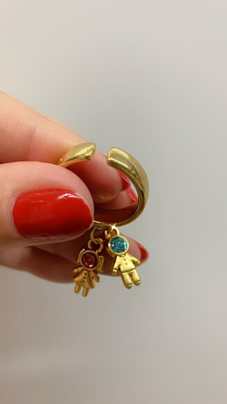 Anel Ouro Pingente Filhos Menino e Menina