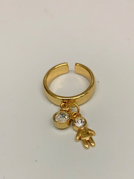 Anel Ouro Pingente Menino Strass Cristal