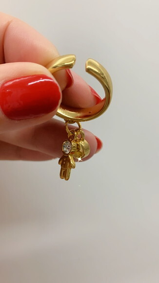 Anel Ouro Pingente Menino Strass Cristal