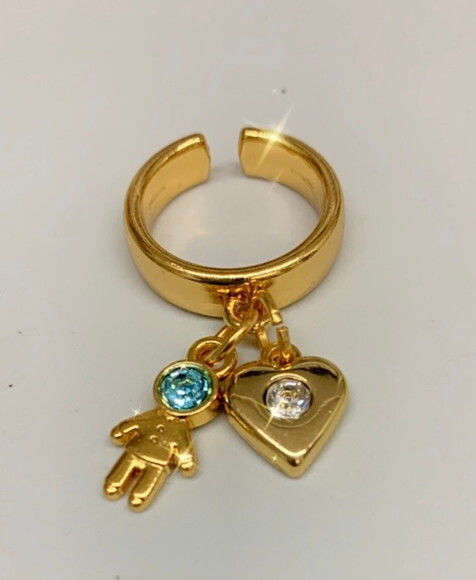 Anel Ouro Pingente Menino e Coração