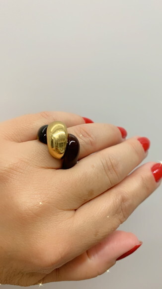 Anel Resina Corda Ouro