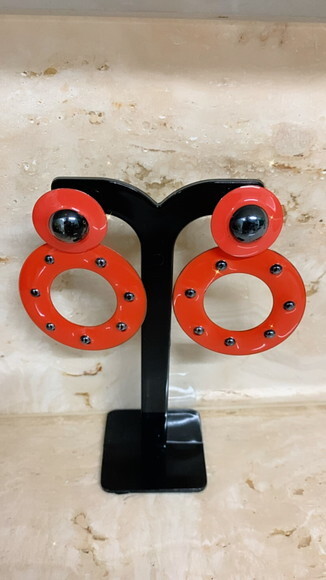 Brinco Esmaltado Argola Vermelho e Preto