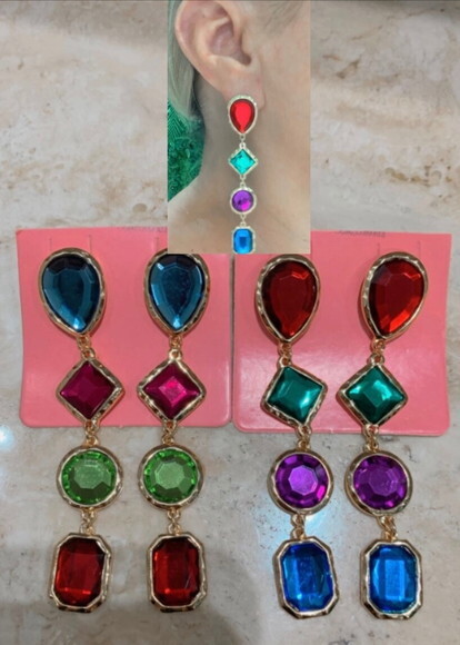 Brinco Pedras Chaton Colorido Longo