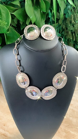 Conjunto Colar Brinco Medalhas Prata
