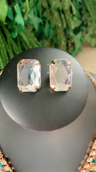Conjunto Colar e Brinco Chatons Coloridos e Strass