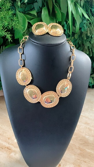 Conjunto Colar e Brinco Medalhas Douradas