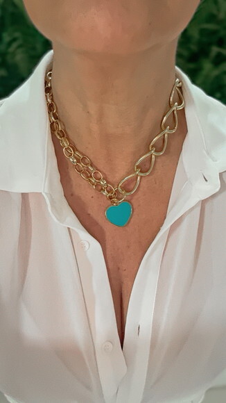 Conjunto Colar e Pulseira Love Turquesa