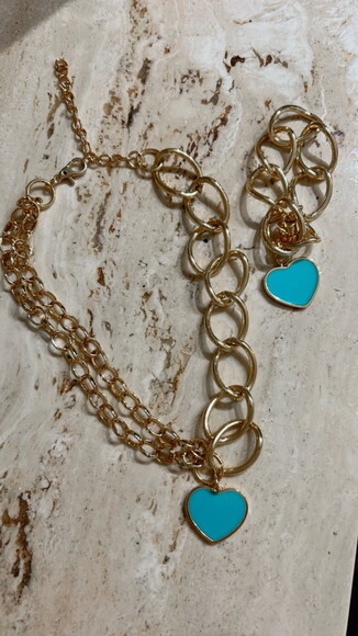 Conjunto Colar e Pulseira Love Turquesa