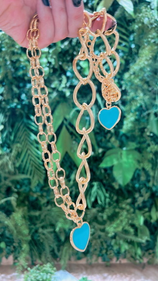 Conjunto Colar e Pulseira Love Turquesa