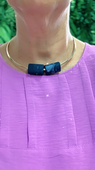 Gargantilha Resina Azul Marmorizado