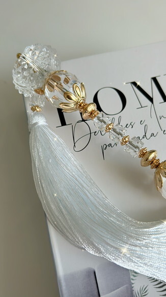 Pincel Chines Cristais Dourado