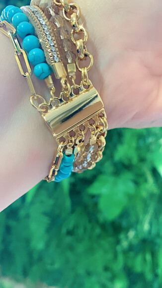 Pulseira Cristais e Pedras Olho Grego Turquesa