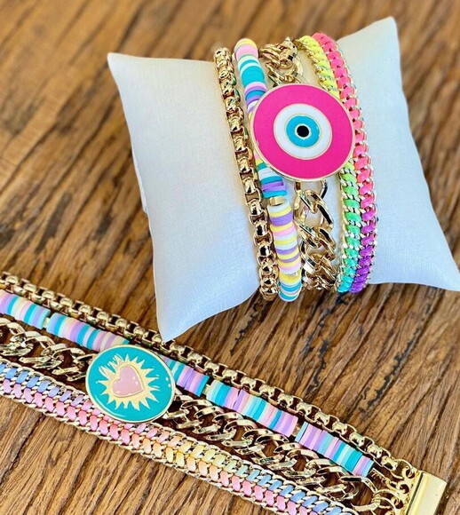 Pulseira Imã Olho Grego Redondo Pink