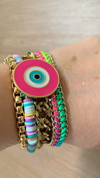 Pulseira Imã Olho Grego Redondo Pink