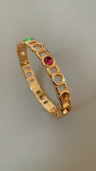 Pulseira Vazada Ouro com Strass Colorido