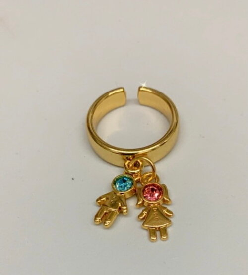 Anel Ouro Pingente Filhos Menino e Menina