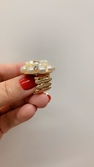 Anel Ouro Perolas Shell, Microperolasabs e Strass