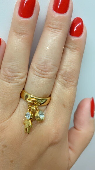 Anel Ouro Pingente Menino Strass Cristal