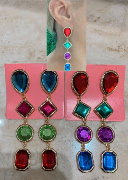 Brinco Pedras Chaton Colorido Longo