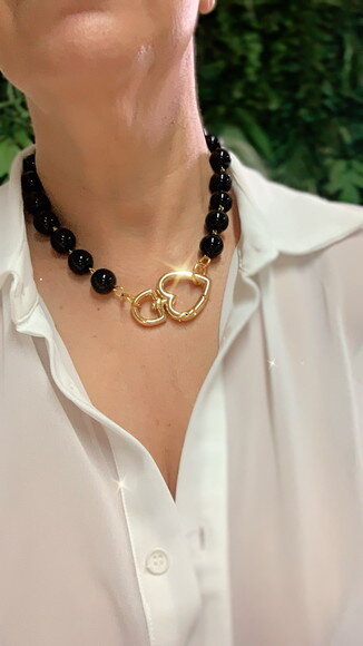 Colar Black Mosquetão Dourado
