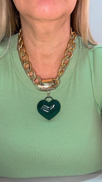 Colar Julia Dourado Coração Verde