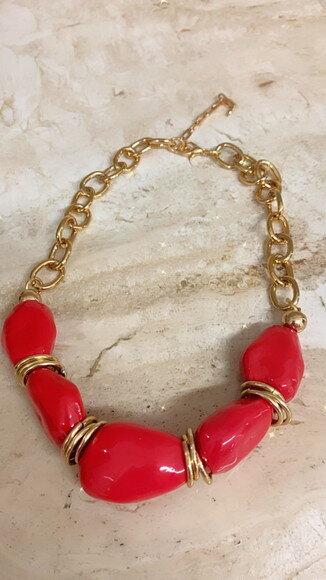 Colar Pedras Vermelho Cereja