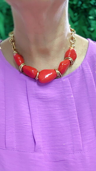 Colar Pedras Vermelho Cereja