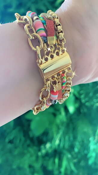 Pulseira Imã Fimos Coloridos Rosa