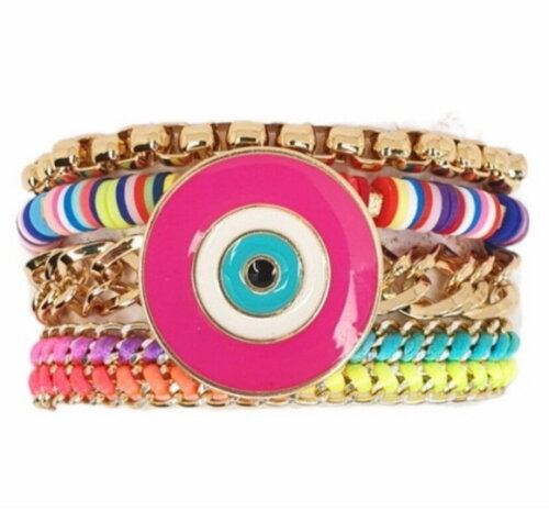 Pulseira Imã Olho Grego Redondo Pink