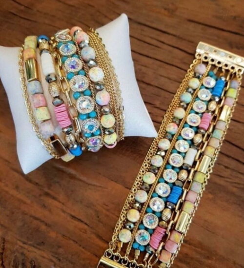 Pulseira Imã Pedras e Strass Cristal