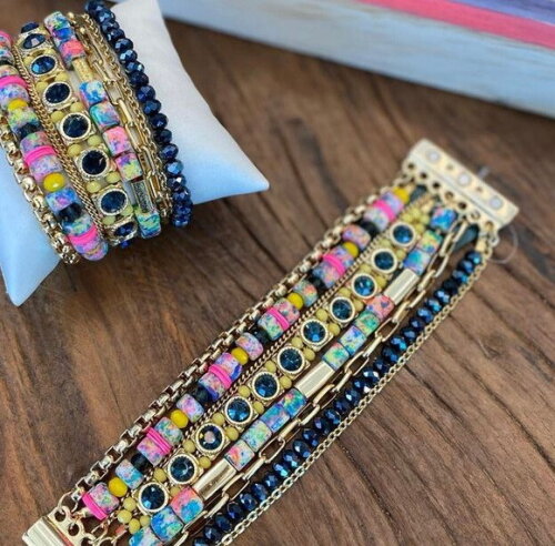 Pulseira Imã Pedras e Strass Marinho