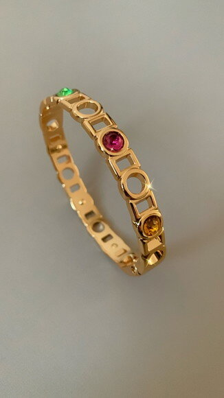 Pulseira Vazada Ouro com Strass Colorido