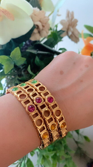 Pulseira Vazada Ouro com Strass Colorido