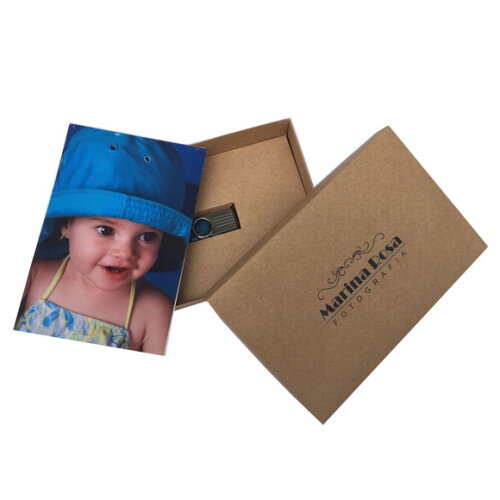 Caixa para Pendrive e Fotos 10x15 Kraft Personalizada