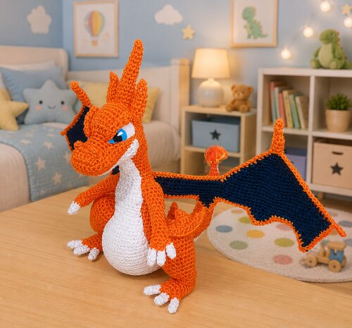 Amigurumi inspirado no Mega Charizard