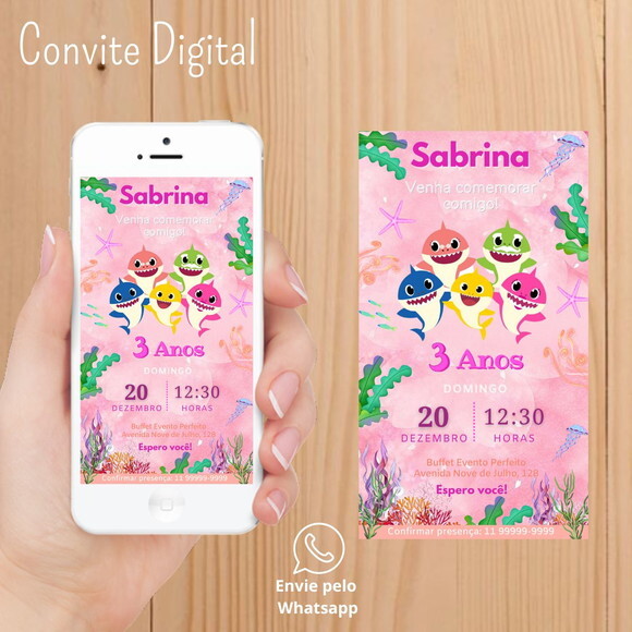 2 Convites Digital Baby Shark Menina-informações Diferentes