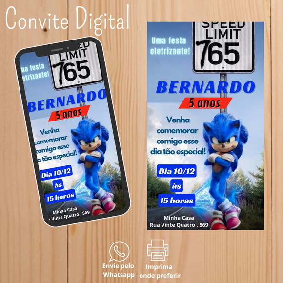Convite Digital Aniversário Sonic o Filme