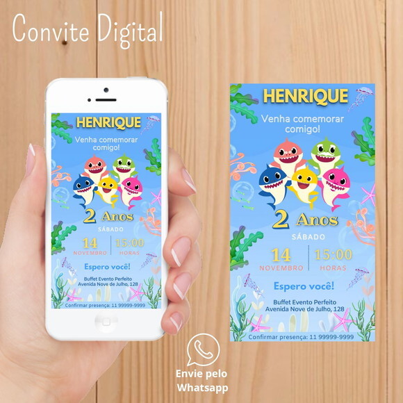 Convite Digital Baby Shark Menino
