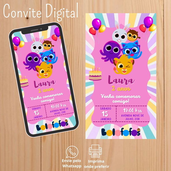 Convite Digital Bolofofos Menina