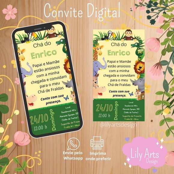 Convite Digital Chá de Fraldas Safari