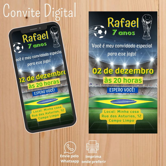 Convite Digital Copa do Mundo 2022 Brasil Futebol