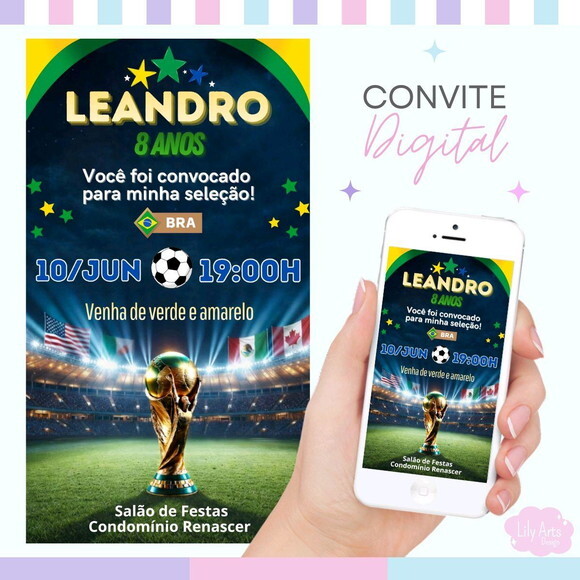 Convite Digital Copa do Mundo Brasil Futebol