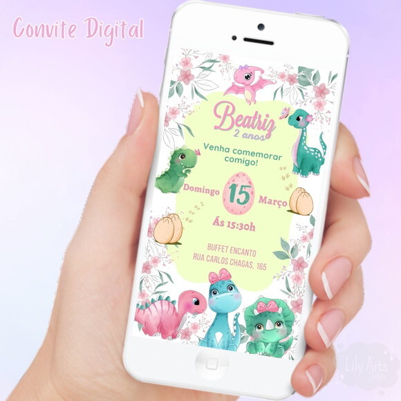 Convite Digital Dinossauro Baby Menina