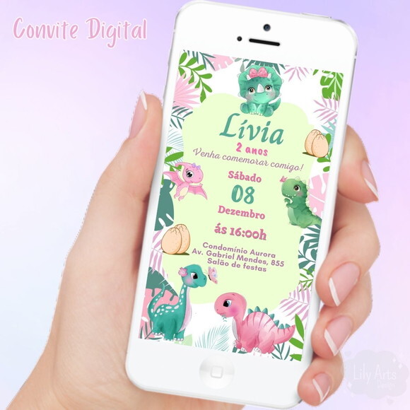 Convite Digital Dinossauro Baby Menina