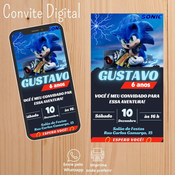 Convite Digital Filme Sonic Aniversário