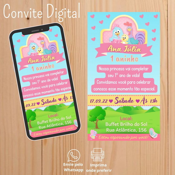 Convite Digital Galinha Pintadinha Menina Candy Colors