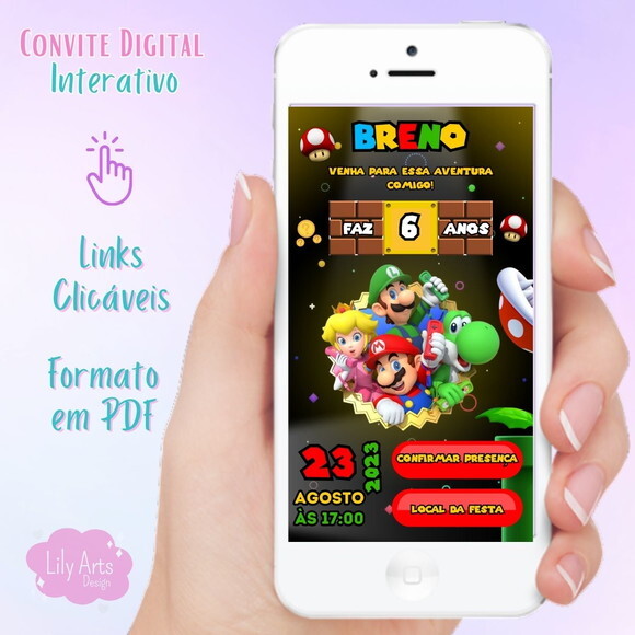 Convite Digital Interativo Mario Bros