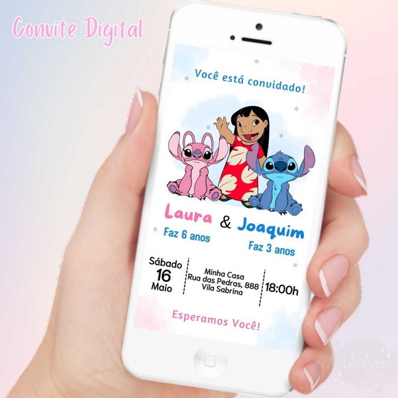 Convite Digital Lilo Stitch e Angel