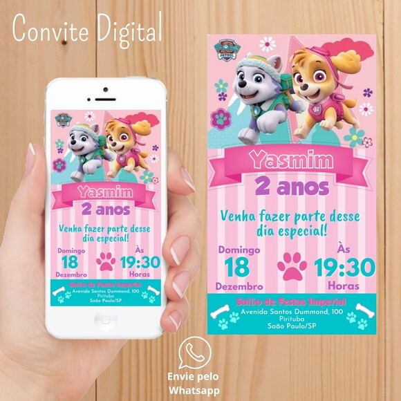 Convite Digital Patrulha Canina Skye e Everest